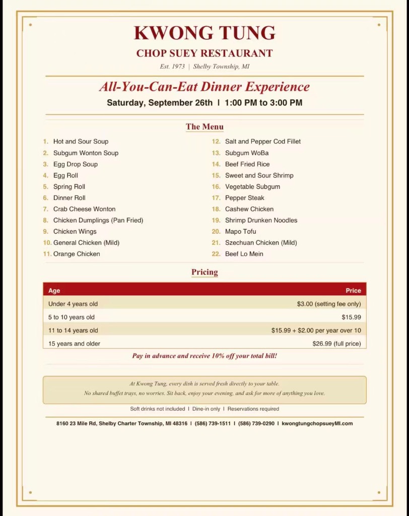 All-You-Can-Eat Dinner Experience - Saturday, September 26th